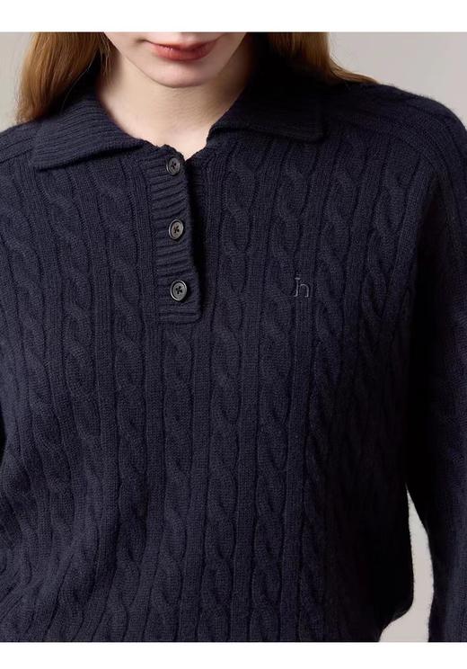 F012805翻领绞花毛衫女2025秋冬新品针织衫毛衣 商品图5