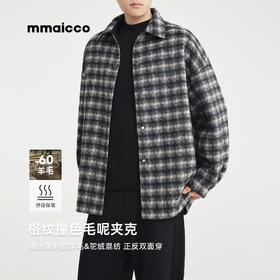 墨麦客男装2025年冬季格纹撞色翻领毛呢夹克男双面穿毛呢大衣外套