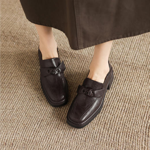 阿么手工女鞋英伦风复古乐福鞋增高蝴蝶结一脚蹬jk小皮鞋单鞋6CM 商品图4