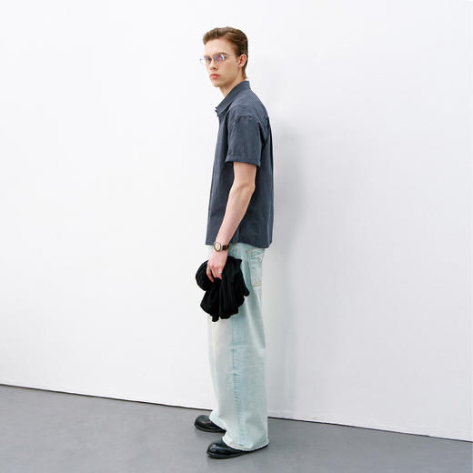 714street美式复古细格纹短袖衬衫2026新款春季纯棉格子衬衣男女 商品图4