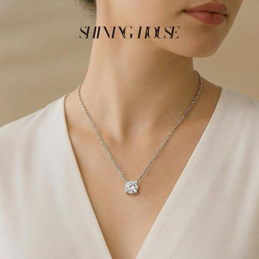 ShiningHouse[培育] 18k金钻石项链 圆钻形1克拉钻人工真钻人造钻石K金项链可调节简约牛头款钻石项链悦己送礼臻选【此商品不支持7天无理由退货退款】预计3日发货 商品图4