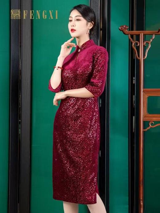 凤禧FENGXI女装亮片丝绒旗袍4150574 商品图0