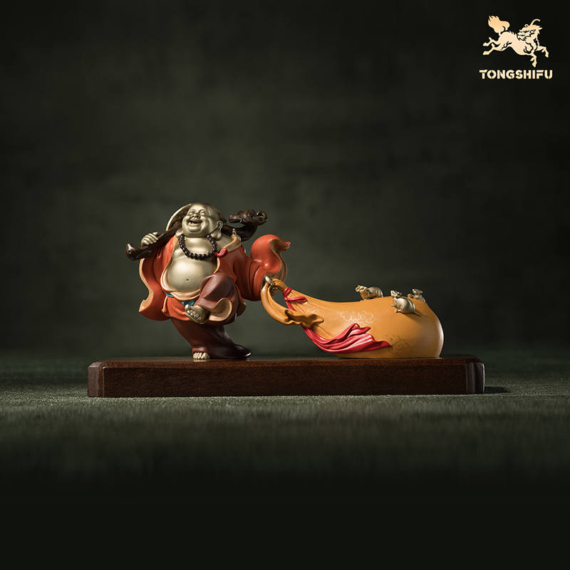 铜师傅 见微系列《笑纳百财》客厅桌面佛像铜摆件 家居工艺品