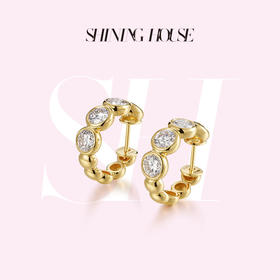 ShiningHouse[培育] 18k金钻石耳饰 圆钻形2克拉钻人工真钻人造钻石K金耳圈豪华钻石排钻耳饰耳环悦己送礼臻选【此商品不支持7天无理由退货退款】预计3日发货