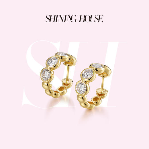 ShiningHouse[培育] 18k金钻石耳饰 圆钻形2克拉钻人工真钻人造钻石K金耳圈豪华钻石排钻耳饰耳环悦己送礼臻选【此商品不支持7天无理由退货退款】预计3日发货 商品图0