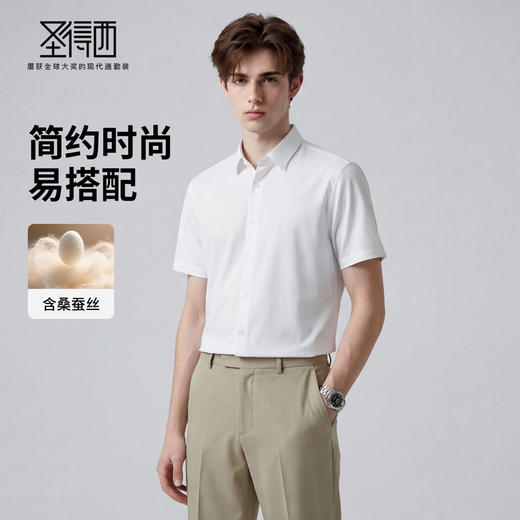 【含桑蚕丝】圣得西2026年夏季翻领衬衫商务男士舒弹自在简约短袖 商品图1
