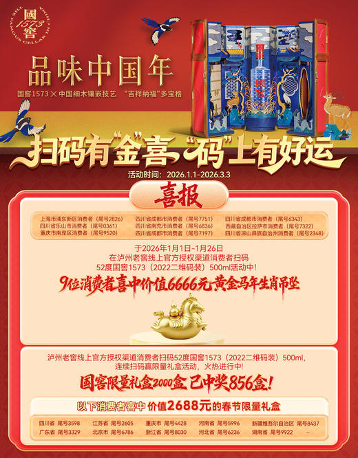 【扫码有好礼】52度国窖1573酒经典装国色添香礼盒套装（五码装）500ml*2 泸州老窖官方旗舰店 商品图1