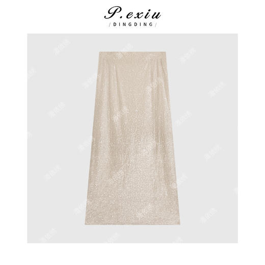 04-1潘依绣丁丁宠粉设计感亮片中长款半身裙Q21411 商品图0