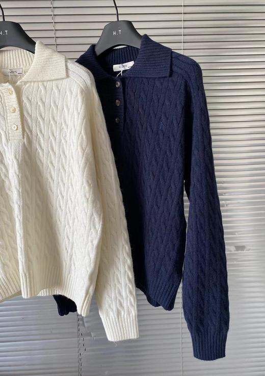 F012805翻领绞花毛衫女2025秋冬新品针织衫毛衣 商品图2