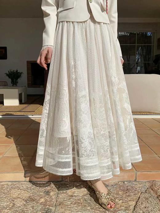 伯妮斯茵 | 优雅复古风 | 网纱蕾丝半身裙 | 大摆百褶设计 | 镂空蕾丝工艺 | 约会通勤|SC1B02 商品图0