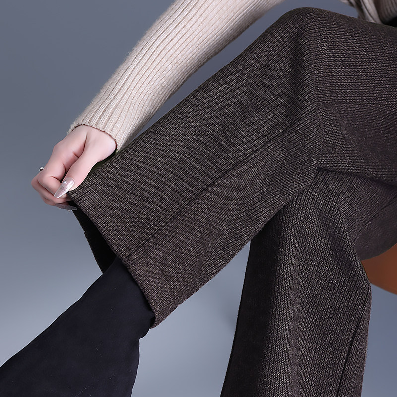 大码窄版直筒裤女2025新款高腰阔腿裤中年妈妈春秋毛呢裤子小个子