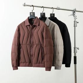 意式轻奢秋冬厚实保暖拼接针织翻领羽绒服外套