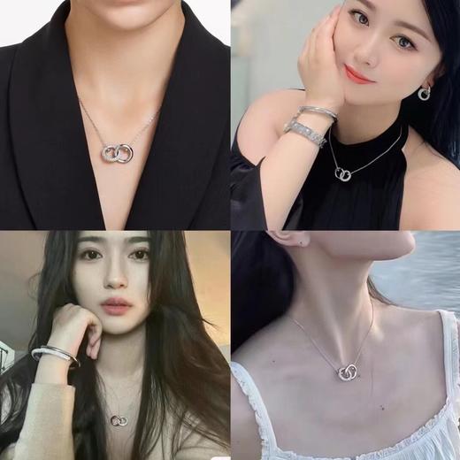 F012830愿世间美好与你环环相扣~双环带钻情侣项链 商品图6