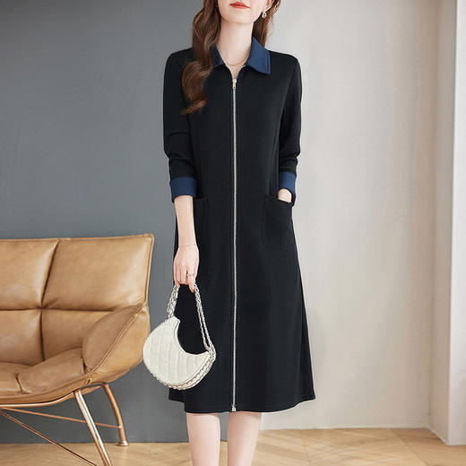 休闲卫衣连衣裙女2025新款春秋季大码女装胖mm中长款翻领长袖裙子 商品图1