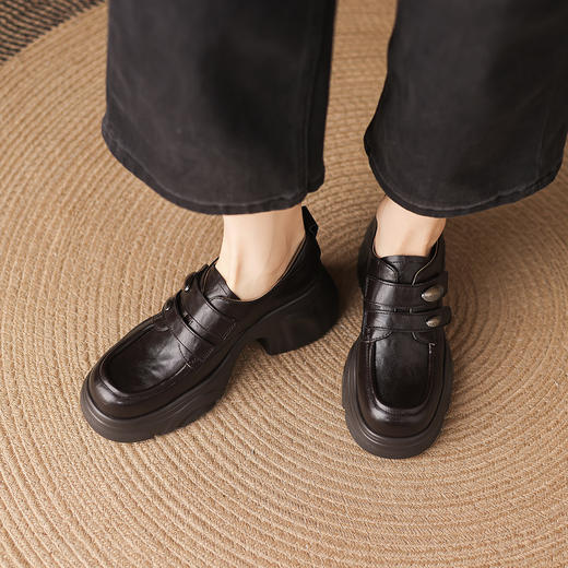 阿么手工女鞋增高厚底英伦风真皮乐福鞋女款新款百搭小皮鞋6.5CM 商品图3