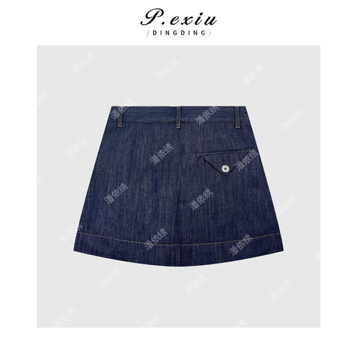 04-1潘依绣丁丁宠粉天丝-亚麻复古摩登压褶丹宁牛仔半身裙 S66331 商品图1
