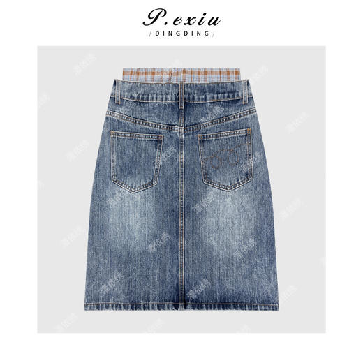 04-1潘依绣丁丁宠粉设计感双腰头牛仔半身裙Q5676 商品图1