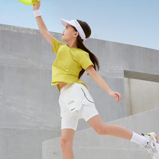 onmygame女童裤子夏季儿童休闲运动裤弹力假两件四分短裤2024新款 商品图2