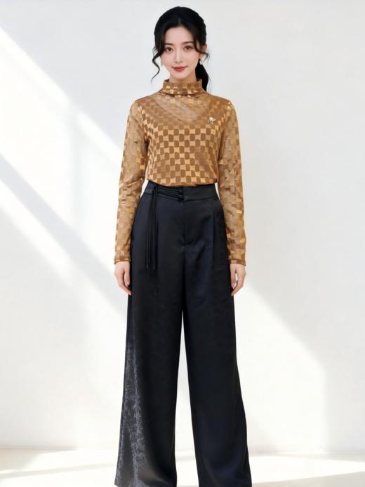 HJ1L22 - 长裤 - 栗壳色漆黑色高弹力修身显瘦 商品图3