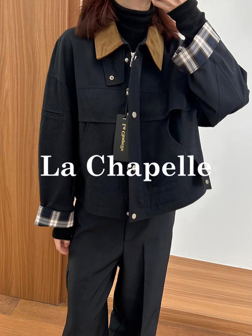 专柜实拍【巴恩工装风】拉夏贝尔/La Chapelle轻奢设计师款！撞色翻领拼接宽松百搭小个子短外套 商品图6