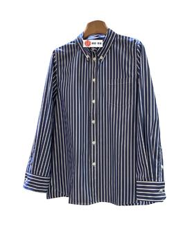 女款竖条纹宽松长袖衬衫la006
