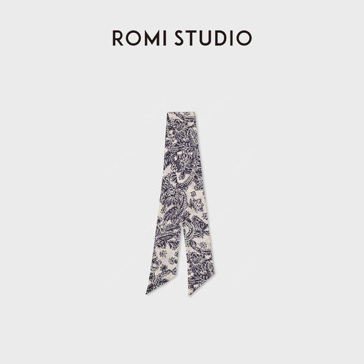 ROMI STUDIO“儒雅之间”100%真丝花卉印花手工挑边长丝巾 428D7002 商品图1