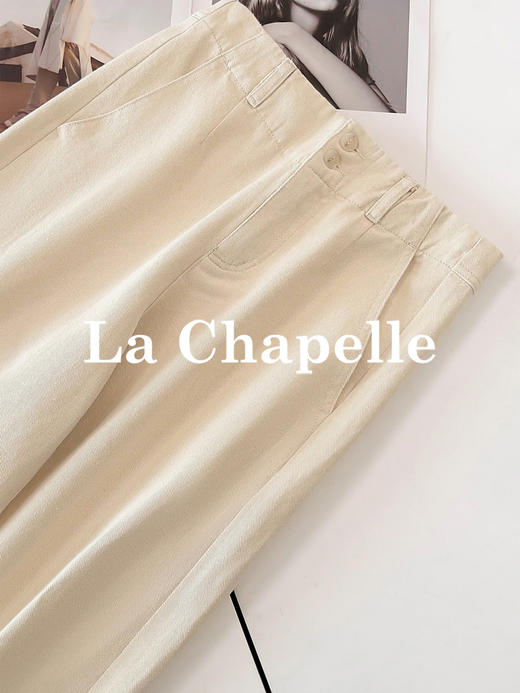 专柜实拍【重工水洗】拉夏贝尔/La Chapelle含亚麻挺括有型高腰两扣裤袢口袋休闲慵懒感显瘦牛仔裤 商品图6