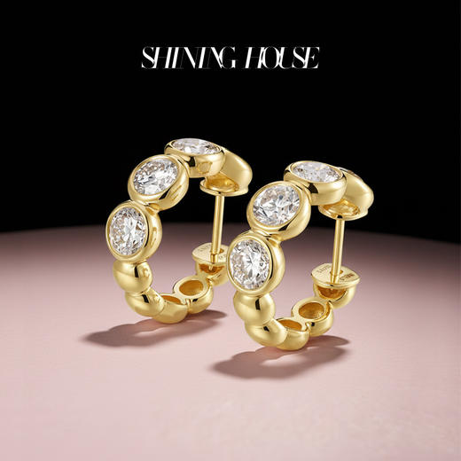 ShiningHouse[培育] 18k金钻石耳饰 圆钻形2克拉钻人工真钻人造钻石K金耳圈豪华钻石排钻耳饰耳环悦己送礼臻选【此商品不支持7天无理由退货退款】预计3日发货 商品图3