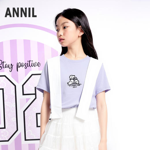 女童圆领短袖针织衫夏季新款安奈儿童装EG621727 商品图0