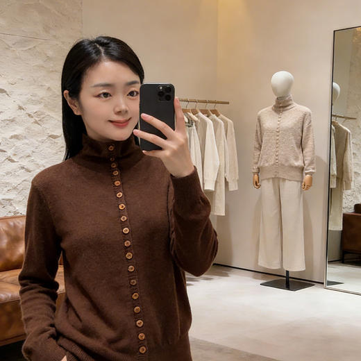 三穿实用派新款！100纯山羊绒多扣开衫外套女CYR240114 商品图1