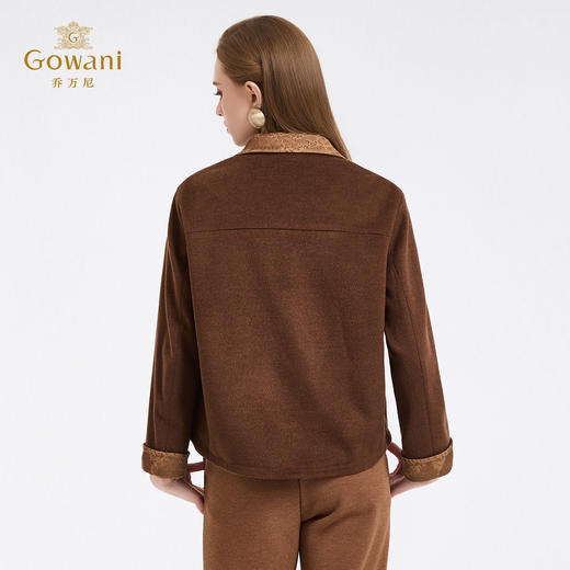 乔万尼新国风立领拼接袖口宽松短款绵羊毛大衣ED4B778805 商品图4