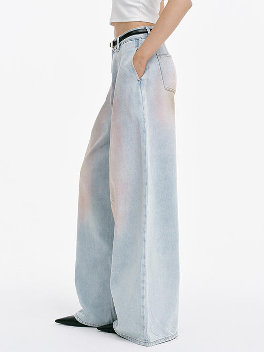 TR她热 赛博甜心 浅蓝色炫彩水洗复古显瘦休闲宽松阔腿牛仔裤长裤 商品图3