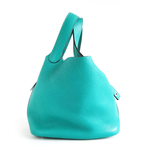 【95新】Hermes爱马仕孔雀绿银扣菜篮子Picotin 18手提包女士240126NJS06 商品图5