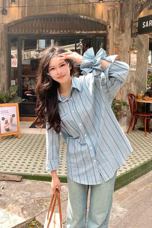 LNNNS 撞色复古条纹宽松休闲衬衫 22239 商品图4