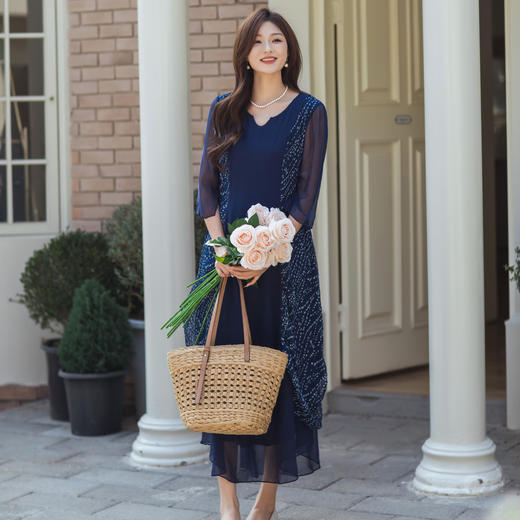 【林栖设计小店】【林栖推荐】2026春复古印花真丝长袖连衣裙N1961377 商品图2