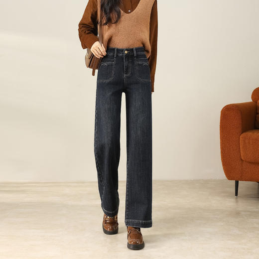 「自」全新升级【铂金会员183/天猫239/差价56】(22257)洛诗琳复古蓝直筒牛仔裤2025冬季气质显瘦阔腿裤 商品图2
