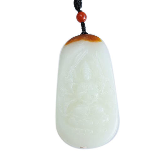 【天然正品】天然新疆料细腻油润度佳黄铭玉雕千手观音平安无事牌和田玉吊坠项链64.7*35.3*14.1MM（皆取最大值）090126NJT45 商品图0