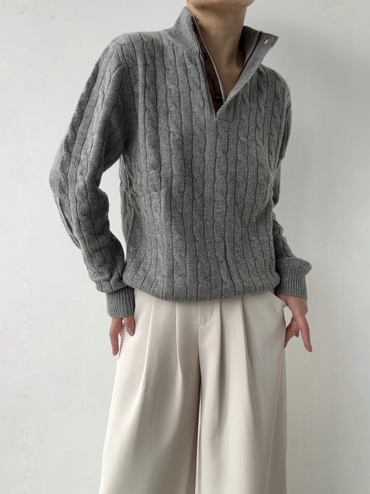 Puree｜#1996 Banker Polo 男女同款纯羊绒绞花polo [ 白 / 灰 ] 商品图1