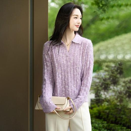 「自」全新升级【铂金会员266/天猫359/差价93】(21623)洛诗琳邓肯大肚纱POLO领纯色毛衫2025冬季加厚宽松百搭气质绞花上衣 商品图1