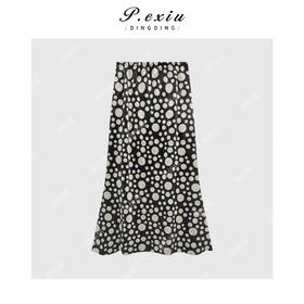 04-1潘依绣丁丁宠粉气质优雅波点松紧腰半身裙Q9572