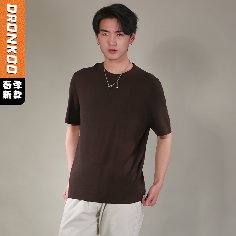 DRONKOO 2026 圆领净版短袖修身薄毛衣