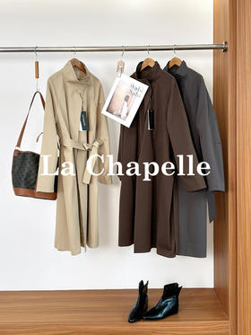 拉夏贝尔/La Chapelle英伦风垂感宽松显瘦风衣外套通勤休闲立领大衣
