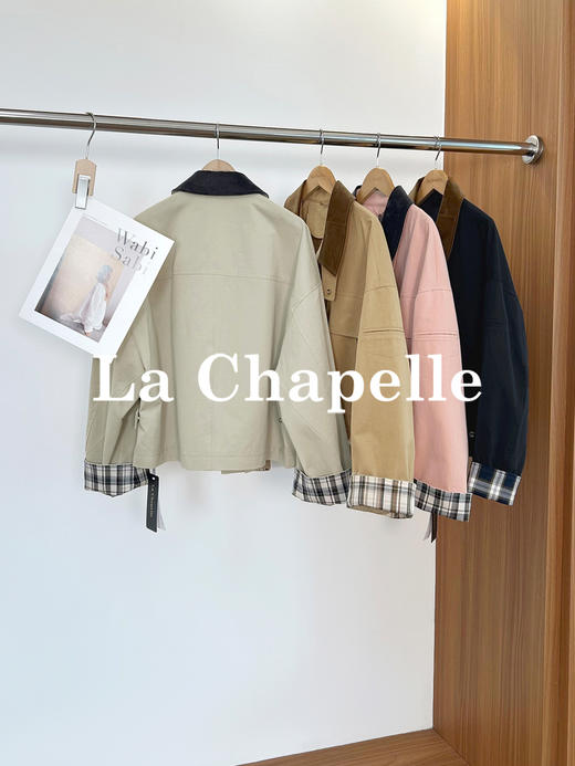 专柜实拍【巴恩工装风】拉夏贝尔/La Chapelle轻奢设计师款！撞色翻领拼接宽松百搭小个子短外套 商品图2