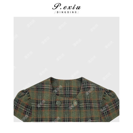 04-1潘依绣丁丁宠粉韩系复古优雅格纹圆领连衣裙Q8741 商品图2