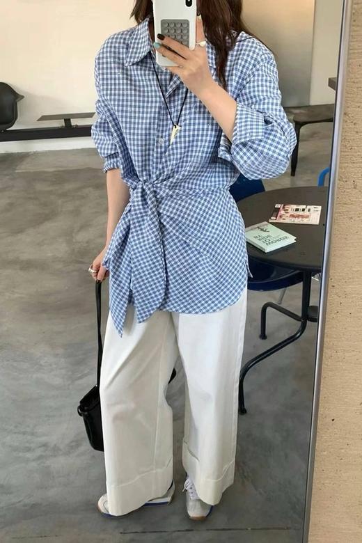 LNNNS 复古文艺绑带格子休闲衬衫 22243 商品图1