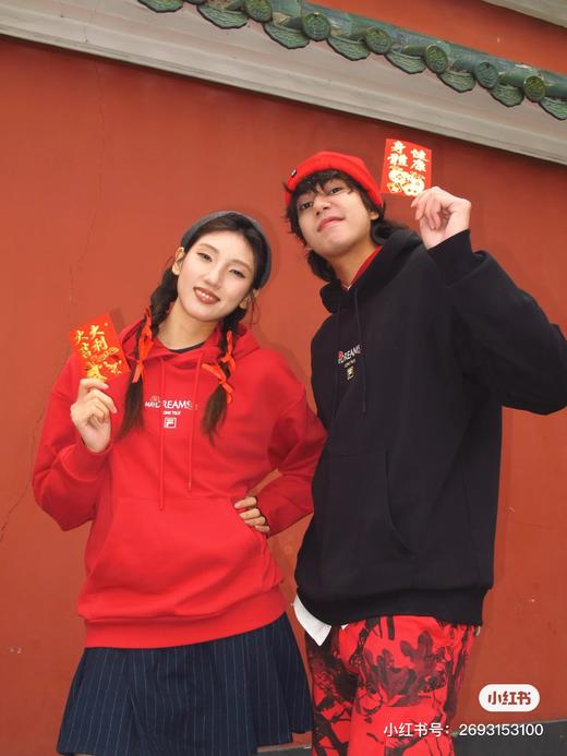 马上起飞2026春新款情侣款海棠花毛圈刺绣帽衫连帽卫衣 Z-15818 商品图3