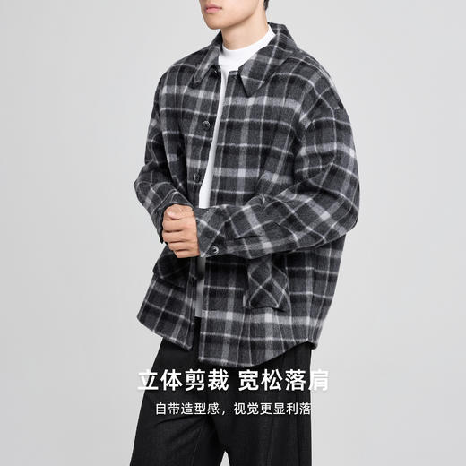 墨麦客男装衬衫式双面呢大衣男士2025冬季新款几何撞色翻领夹克男 商品图1