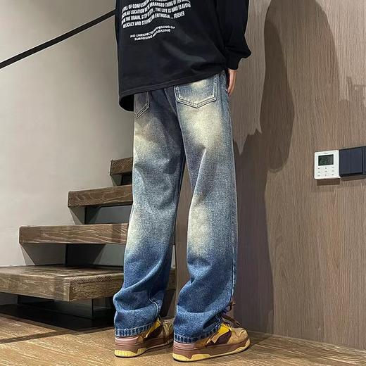 F012838渐变复古做旧元素工装水洗牛仔裤直筒裤 商品图7