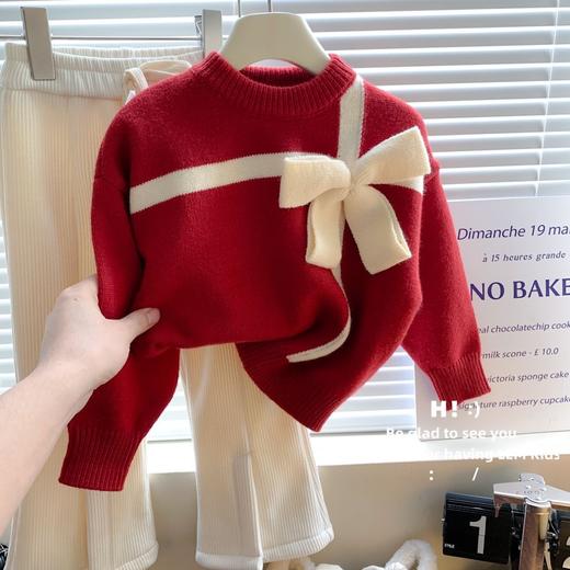 【GZ】无忧购【鸿运当“红”】儿童新年毛衣女童洋气小香风大蝴蝶结礼物针织衫外套PDD7038（截单后3-5天发货） 商品图1