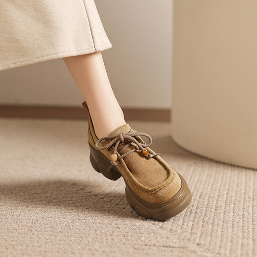 阿么手工女鞋英伦风复古厚底小皮鞋增高牛津鞋时尚系带单鞋女7CM 商品图2